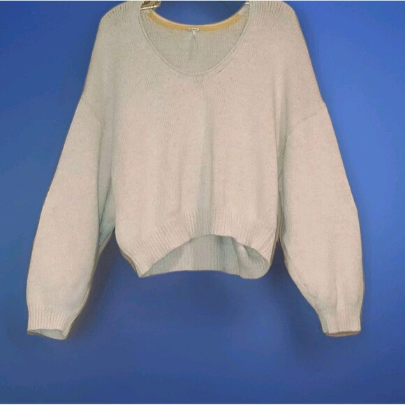 Free People 100%Cotton Boho Oatmeal Sweater Sz M Slouchy Oversized Coastal Chic - Picture 2 of 9